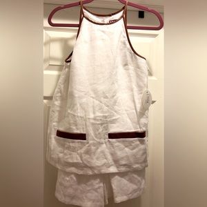 Staud Matheo Linen Leather Trim Romper in White Whiskey NWT
